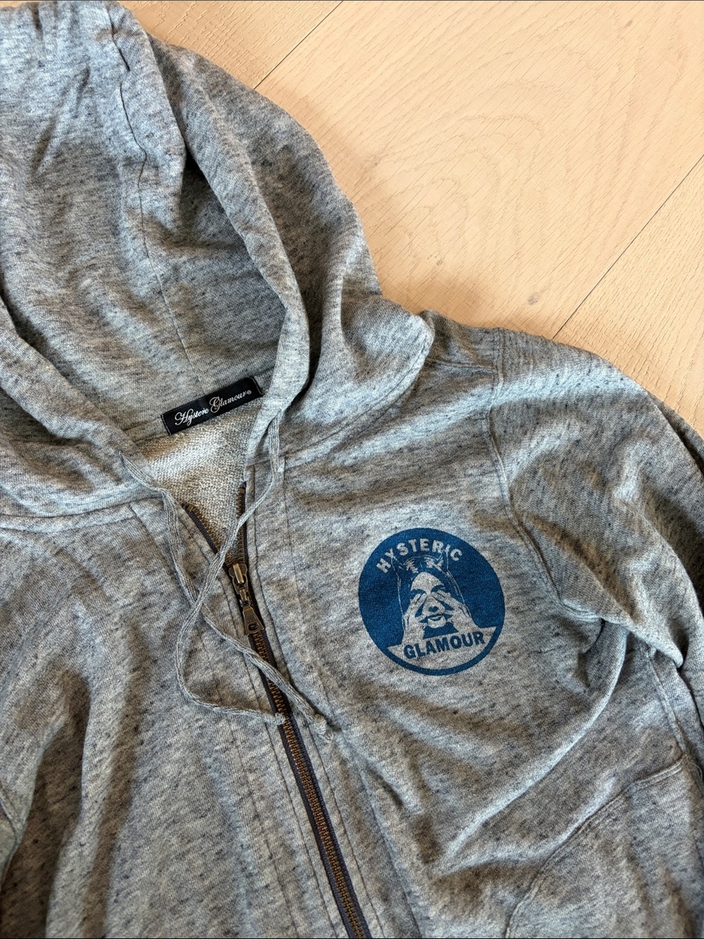 Hysteric Glamour Gray Hoodie with Blue Chest Logo